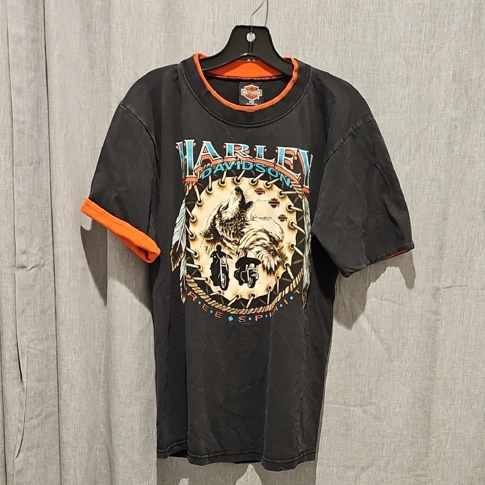 Vintage 1980's Era Harley-Davidson "Free Spirit" Black and Orange Graphic Tee